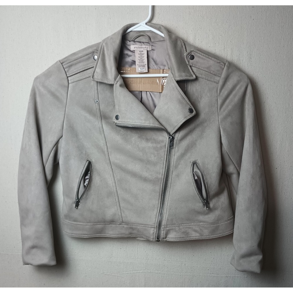 Philosophy Moto‎ Jacket Faux Suede Full Zip Biker Jacket Size Light XL Gray